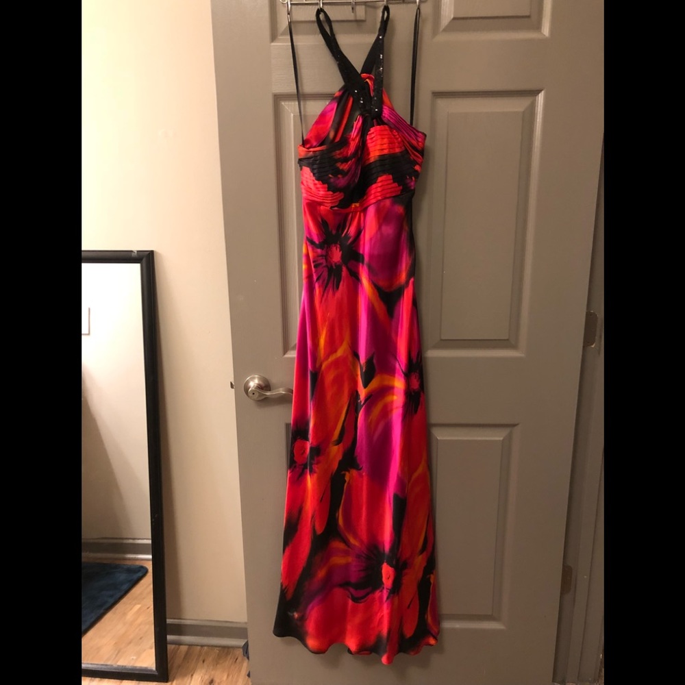 Asymmetrical halter long satin dress